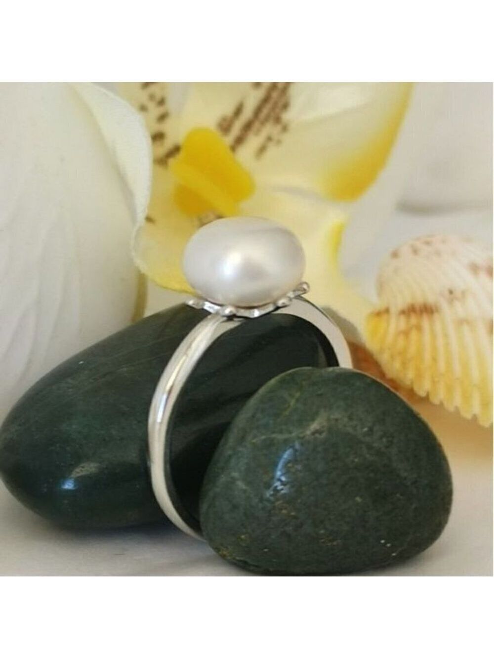 Sterling silver white freshwater pearl ring size 6 starfish setting 🆕